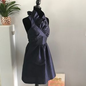 LulaKate navy blue ruffled halter cocktail dress